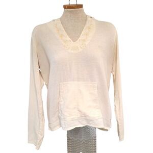 Vintage Tilt Embroidered Boho Bohemian Indie Coastal Cowgirl‎ Hooded Shirt SMALL